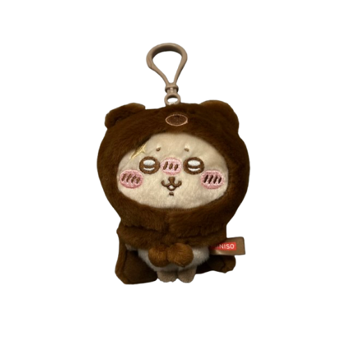 Rakko Fluffy Bear Hood Plush Keychain