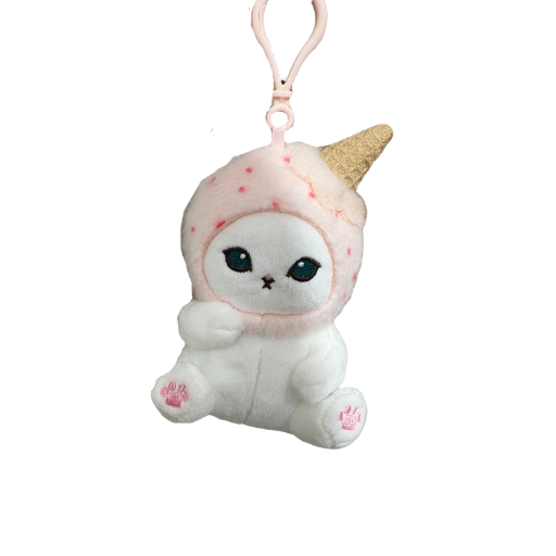 Mofusand Ice Cream Cat Pink Hat Plush Keychain