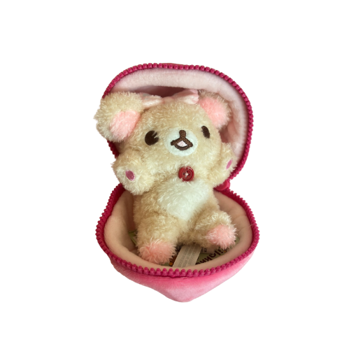 Korilakkuma "Niko Niko Happy for You" Peek-a-Boo Strawberry Pouch Plush